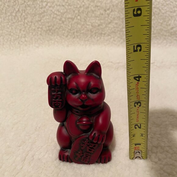 VTG‎ Japanese Red Lucky Cat Maneki Neko 4" Right Hand Raised - Picture 6 of 6